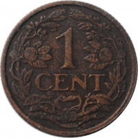Нидерланды 1 цент 1924 г., XF, "Королева Вильгельмина (1890 - 1948)"
