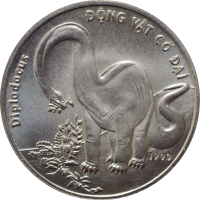Вьетнам 10 донгов 1993 г., BU, "Доисторические животные - Диплодок"