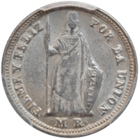 Перу 1/2 реала 1858 г. MB, PCGS MS62, "Республика Перу (1825 - 1862)"