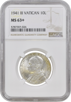 Ватикан 10 лир 1941 г., NGC MS63+, "Папа Пий XII (1939 - 1958)"