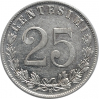 Италия 25 чентезимо 1903 г., AU, 'Король Виктор Эммануил III (1900 - 1946)'