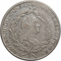 Бавария 20 крейцеров 1780 г. A, VF, "Король Карл Теодор (1777 - 1799)"