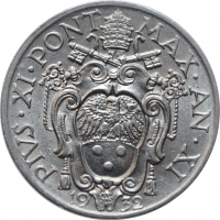 Ватикан 20 чентезимо 1932 г., UNC, "Папа Пий XI (1929 - 1938)"
