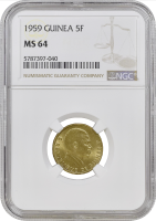 Гвинея 5 франков 1959 г., NGC MS64, "Старый франк (1959 - 1971)"