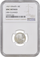 Стрейтс Сетлментс 10 центов 1927 г., NGC UNC Details, "Король Георг V (1911 - 1935)"