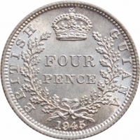 Британская Гвиана 4 пенса 1945 г., NGC MS63, "Король Георг VI (1937 - 1945)"