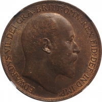 Великобритания 1 пенни 1908 г., NGC MS63 BN, "Король Эдуард VII (1902 - 1910)"