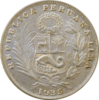 Перу 1/2 соль 1935 г., UNC, "Республика Перу (1918 - 1985)"