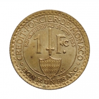 Монако 1 франк 1924 г., BU, "Князь Луи II (1922 - 1949)"