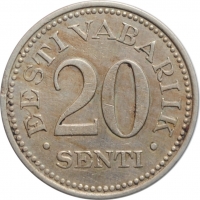 Эстония 20 сентов 1935 г., XF, "1ая Республика (Крона) (1928 - 1940)"