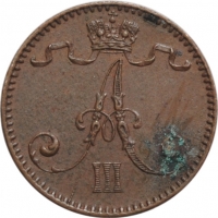 Финляндия 1 пенни 1892 г., UNC, "Император Александр III (1881 - 1894)"