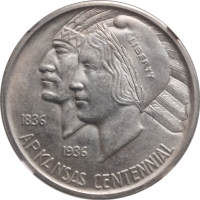 США 50 центов 1936 г. S, NGC MS65, "100 лет штату Арканзас"