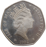 Остров Мэн 50 пенсов 1992 г. AA, UNC, "Рождество"