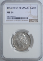 Дания 1/2 ригсдалера 1855 г. FK VS, NGC MS64, "Король Фредерик VII (1848 - 1863)"