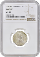 Саксония 1/12 талера 1792 г., NGC MS63, "Викарий Фридриха Августа III"