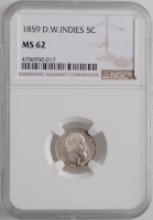 Датская Вест-Индия 5 центов 1859 г., NGC MS62, "Король Фредерик VII (1848 - 1863)"