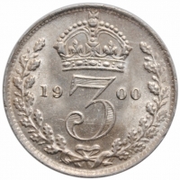 Великобритания (Монди) 3 пенса 1900 г., NGC MS63, "Королева Виктория (1838 - 1901)"