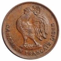 Камерун 1 франк 1943 г. SA, XF LIBRE, "Подопечная территория ООН (1924 - 1948)"
