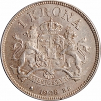 Швеция 1 крона 1906 г. EB, NGC MS61, "Король Оскар II (1873 - 1907)"