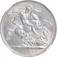 Великобритания 1 крона 1902 г., NGC UNC Details, "Король Эдуард VII (1902 - 1910)"