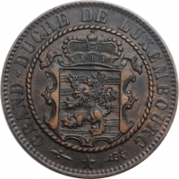 Люксембург 10 сантимов 1870 г. AU, "Великий герцог Виллем III (1849 - 1890)"