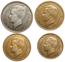 Монако 10, 20, 50, 100 франков 1950, BU ESSAI, "Князь Ренье III (1949 - 2005)"