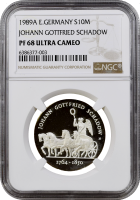 ГДР 10 марок 1989 г., NGC PF68 UC, "225 лет со дня рождения Иоганна Готфрида Шадова"