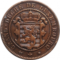 Люксембург 10 сантимов 1865 г. A, XF, "Великий герцог Виллем III (1849 - 1890)"