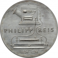 ГДР 5 марок 1974 г., UNC, "100 лет со дня смерти Иоганна Филиппа Рейса"