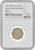 Гренландия 50 эре 1922 г., NGC MS61, "Креолитовые шахты Ивигтута"