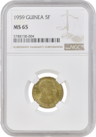 Гвинея 5 франков 1959 г., NGC MS65, "Старый франк (1959 - 1971)"