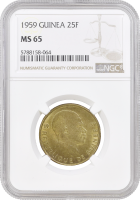 Гвинея 25 франков 1959 г., NGC MS65, "Старый франк (1959 - 1971)"