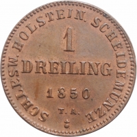 Шлезвиг-Гольштейн 1 дрейлинг 1850 г., UNC, "Временное правительство (1850 - 1851)"