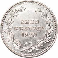 Баден 10 крейцеров 1830 г., UNC, "Великий герцог Людвиг I (1818 - 1830)"