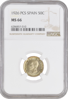 Испания 50 сентимо 1926 г. PCS, NGC MS66, "Король Альфонсо XIII (1886 - 1931)"