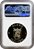 Финляндия 100 марок 1991 г., NGC PF69 CAMEO, "70 лет автономии Аландских островов" Top Pop