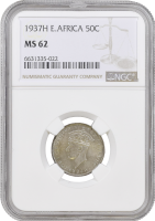 Британская Восточная Африка 50 центов 1937 г. H, NGC MS62, "Король Георг VI (1937 - 1952)"