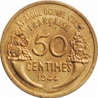 Французская Западная Африка 50 сантимов 1944 г., NGC MS63, "Колония Франции (1944 - 1958)"