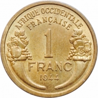 Французская Западная Африка 1 франк 1944 г., NGC MS63, "Колония Франции (1944 - 1958)"