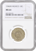 Мексика 10 сентаво 1946 г. Mo, NGC MS64, "Мексиканские Соединённые Штаты (1905 - 1969)"