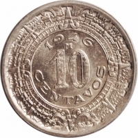 Мексика 10 сентаво 1946 г. Mo, NGC MS64, "Мексиканские Соединённые Штаты (1905 - 1969)"