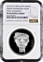 Египет 5 фунтов 1994 г., NGC PF69 UC, "Ритуальная маска царицы Хатшепсут"