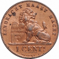 Бельгия 1 сантим 1887 г. DER, NGC MS64 RB, "Король Леопольд II (1865 - 1909)" KM# 32.2 ТОНКАЯ