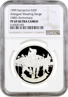 Швейцария 20 франков 1999 г., NGC PF69 UC, "Стрелковый фестиваль в Альбисгютли" Top Pop