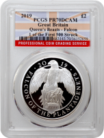 Великобритания 2 фунта 2019 г., PCGS PR70 DCAM, "Звери Королевы - Сокол Плантагенетов" Top Pop