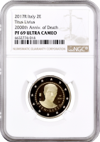 Италия 2 евро 2017 г., NGC PF69 UC, "2000 лет со дня смерти Тита Ливия" Top Pop