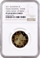 Словения 2 евро 2011 г., NGC PF69 UC, "100 лет со дня рождения Франца Розмана - Стане" Top Pop