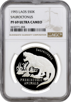 Лаос 50 кипов 1993 г., NGC PF69 UC, "Доисторические животные - Завроктон" Top Pop