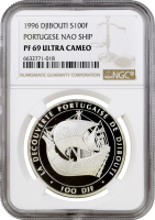 Джибути 100 франков 1996 г., NGC PF69 UC, "Каракка" Top Pop