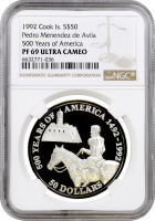 Острова Кука 50 долларов 1992 г., NGC PF69 UC, "Педро Менендес де Авилес" Top Pop